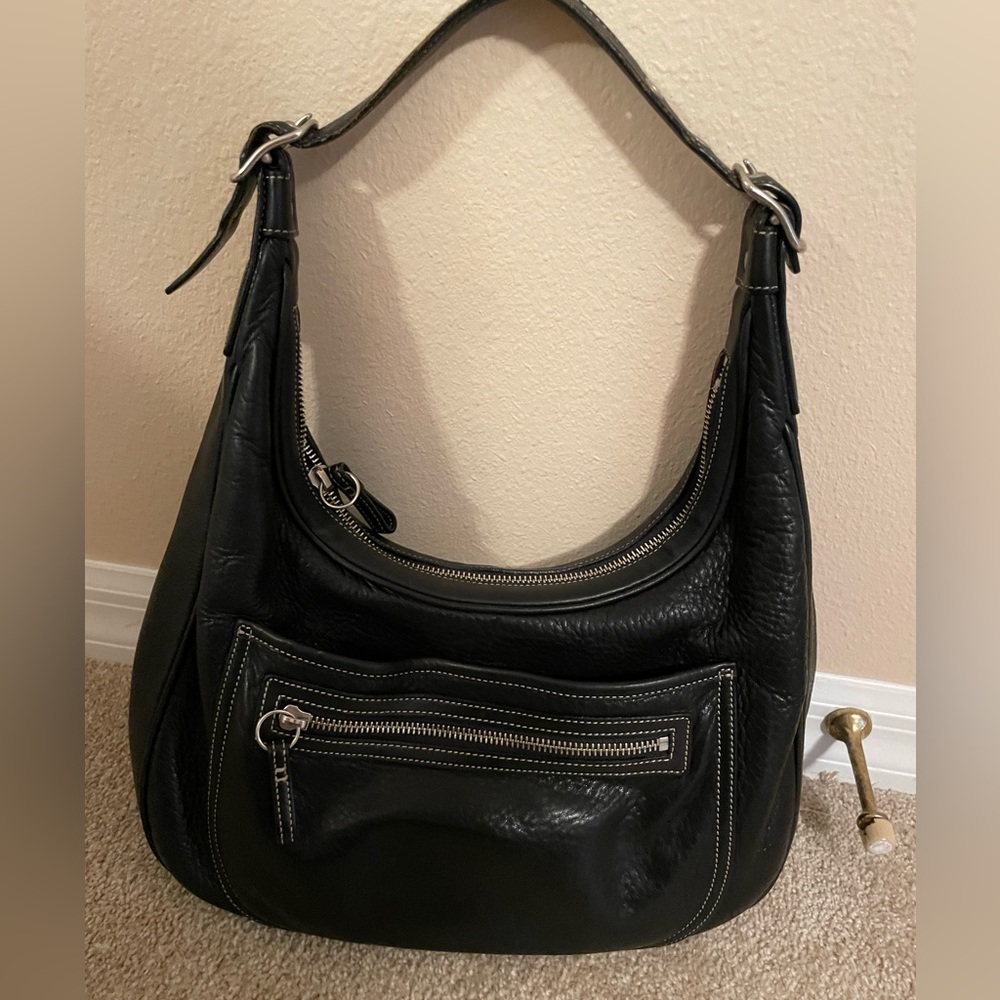 Coach Premium Pebbled Grain Black Leather Hobo Bag